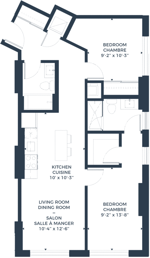 Floor plan for 2 beds, 2 baths, 1200 sqft